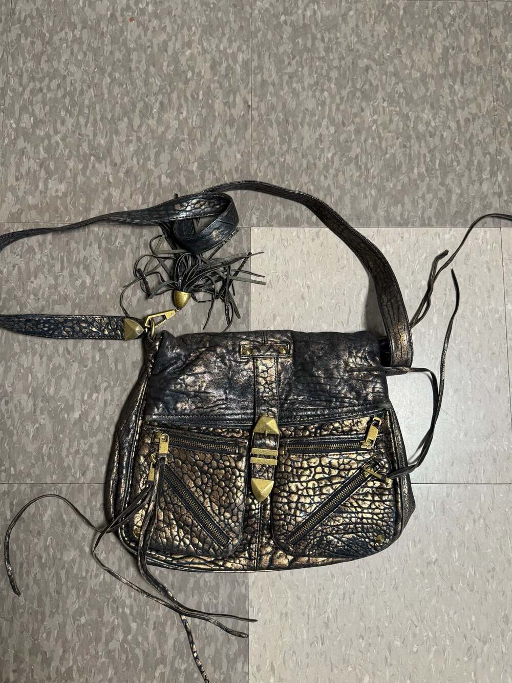 Rebecca Minkoff Bronze Metallic Main Squeeze Leather Foldover Crossbody Bag